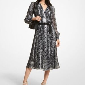 Michael Kors Metallic Snake Jacquard Midi Dress